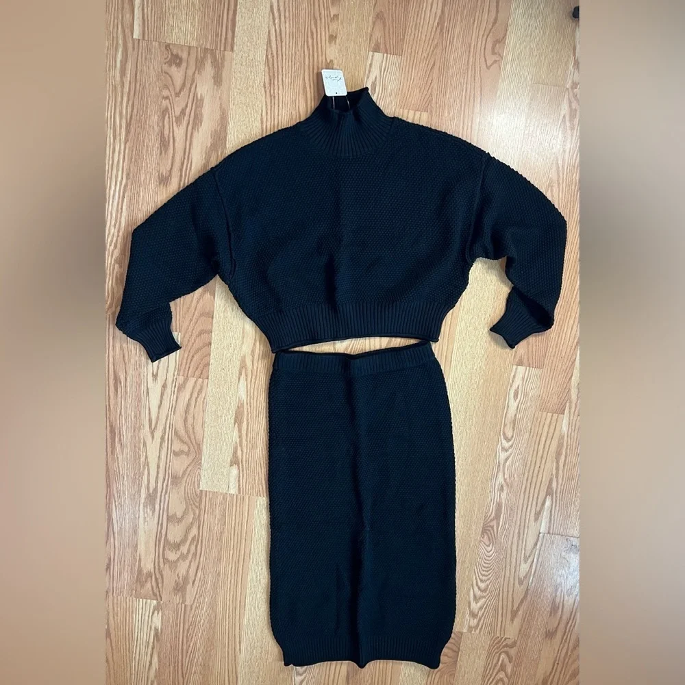 Free People Hailee Sweater Skirt Set XS in Black NWT